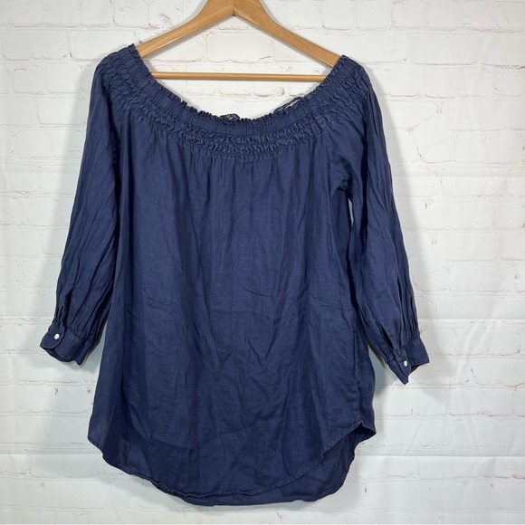 Polo Ralph Lauren 100% Linen Off Shoulder Boat Neck Top Womens Large Blue - Picture 13 of 13